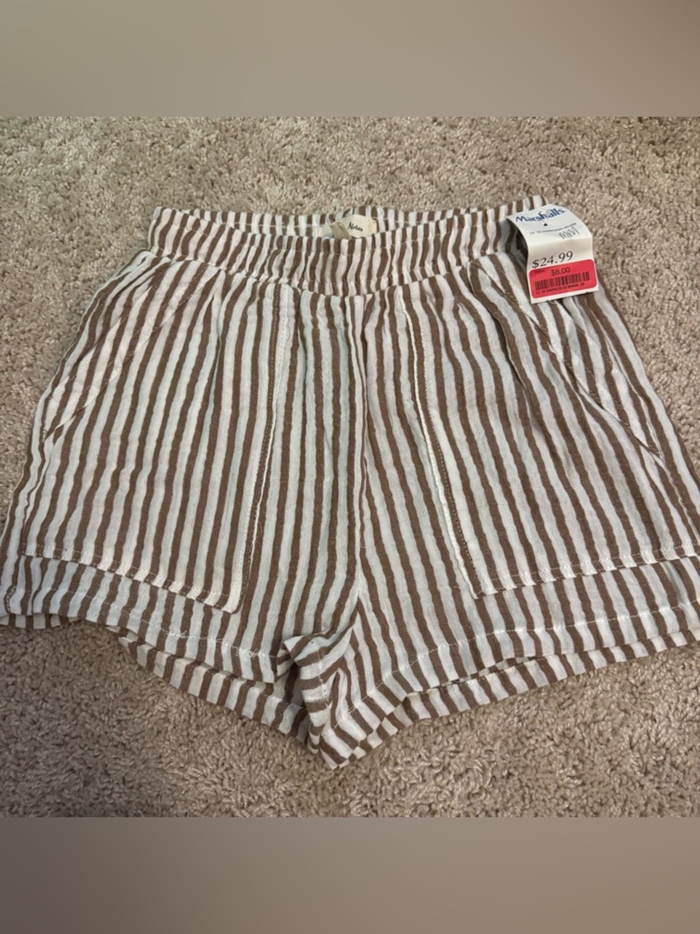 Maeve Striped Pull-On Linen-Blend Shorts in Brown/White